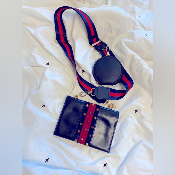 Gucci Navy Web Horse Bit Sherry Clutch Flap Envelope Wallet - Picture 2 of 2